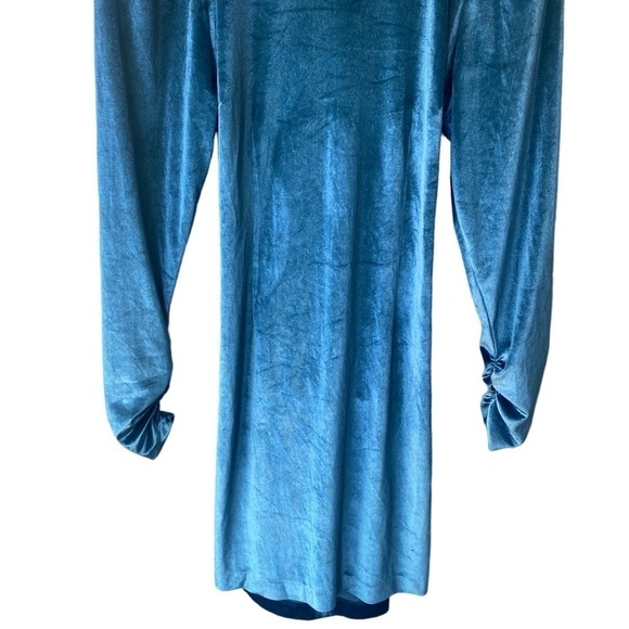 Revolve LPA Dress Mini Cocktail Blue Size XL Velvet Backless Puff Sleeve - Picture 6 of 11
